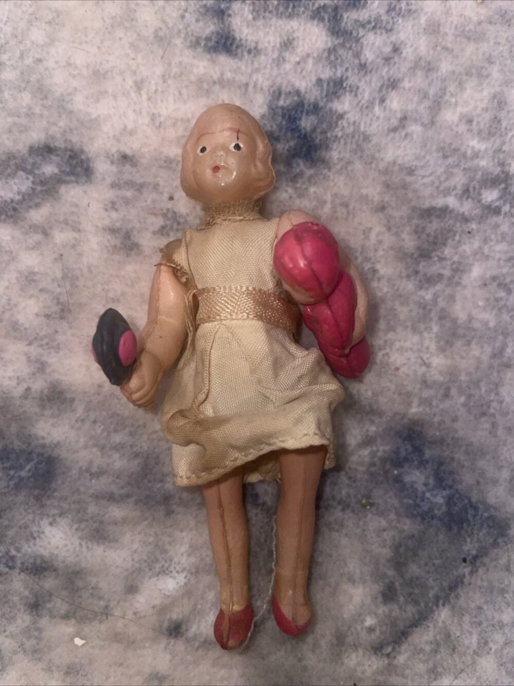 Ussr Russian Or German Celluloid 1950s Mini Doll Jointed